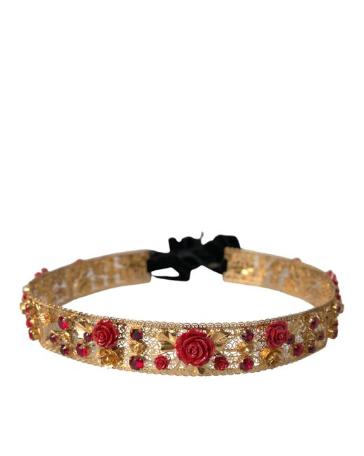 Dolce & Gabbana Brown Brass Roses Crystal Jewel Waist Belt