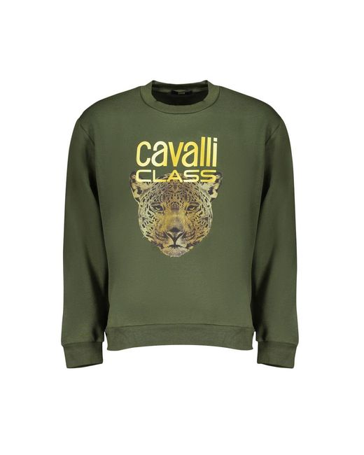 Class Roberto Cavalli Green Elegant Fleece Crew Neck Sweatshirt for men