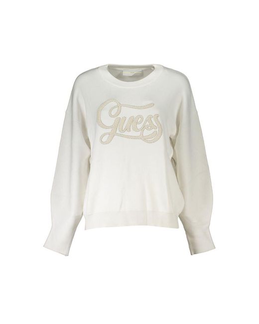 Guess White Elegant Crew Neck Embroidered Sweater