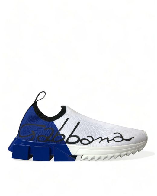 Dolce & Gabbana White Blue Sorrento Low Top Casual Sneakers Shoes for men