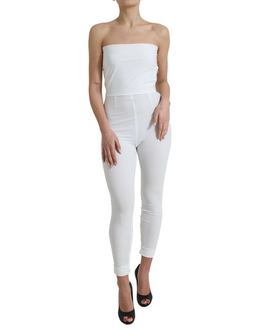 Dolce & Gabbana White Nylon Strapless Bodycon Jumpsuit Dress