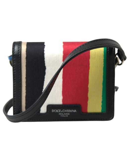 Dolce & Gabbana Black Multicolor Leather Shoulder Strap Card Holder Wallet for men