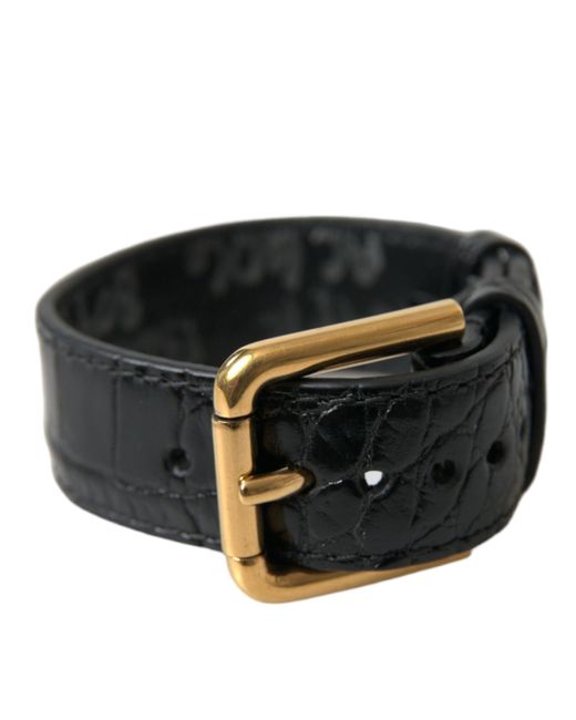 Dolce & Gabbana Black Textured Leather Gold Tone Metal Buckle Armband for men