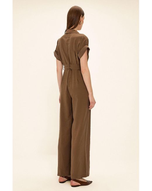 Olcay Natural Kurzärmliger Overall Aus Modal Mit Gürtel Für Damen