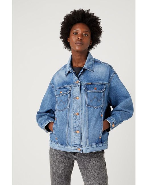 Wrangler Blue Trucker Regular Fit Regular Cut 100% Baumwolle Blau Jean Jeans Jacke Für Damen