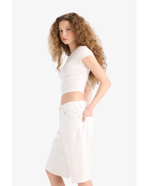 Defacto White Weiße Jean-Bermudashorts Mit Hoher Taille Für Damen