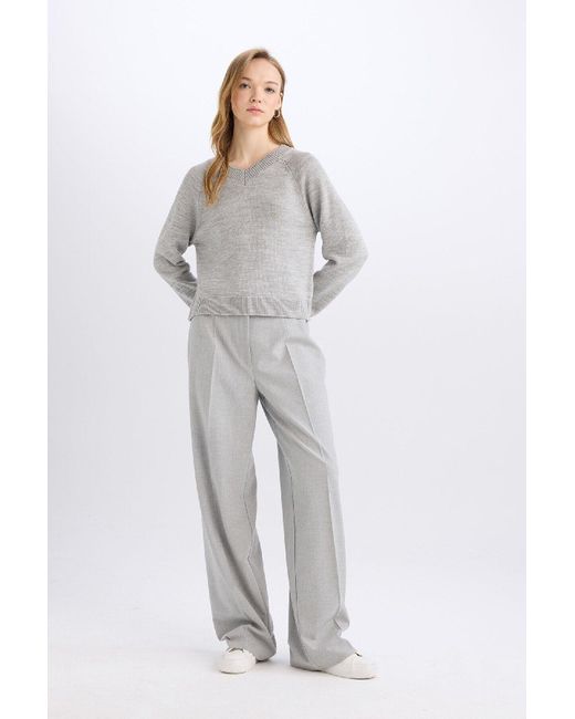 Defacto Gray Hose Mit Weitem Bein Und Hoher Taille, Standardgröße Für Damen