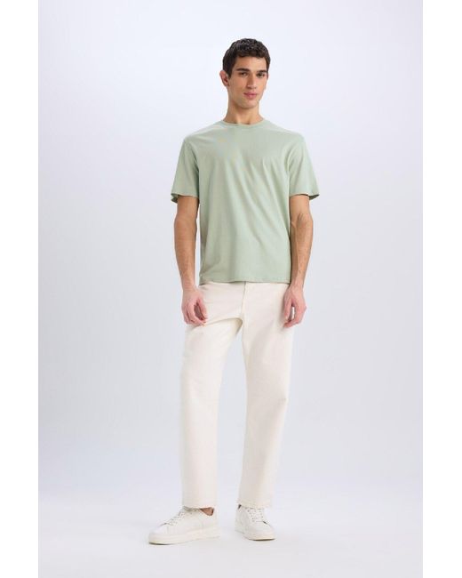 Defacto 100 Baumwolle Neues Basic-T-Shirt Mit Rundhalsausschnitt Und Normaler Passform, Einfarbig, Kurzärmelig V7699Az25Sp Für Herren in Green für Herren