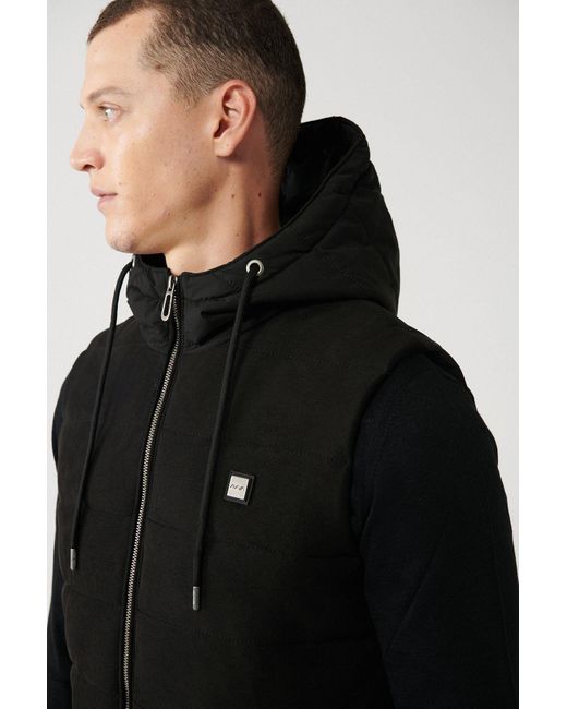 AVVA Schwarze Faserweste Mit Kapuze A32Y6511 Für Herren in Black für Herren