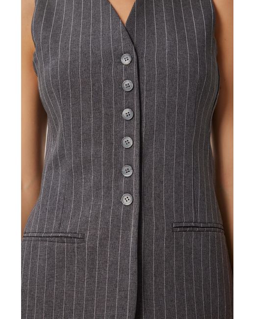Happiness İstanbul Gray Anthrazitfarbene, Detaillierte, Gestreifte, Gewebte Fleto-Weste Für Damen