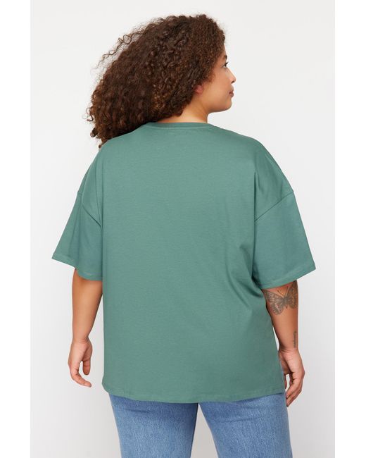 Trendyol Green Es, übergroßes, bedrucktes strick-t-shirt