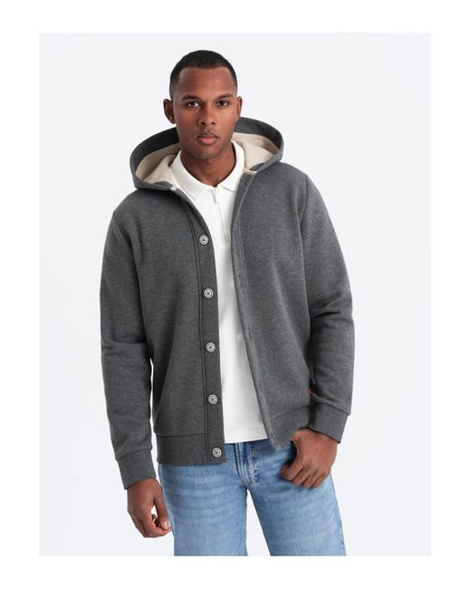 Ombre Sweatshirt Mit Kapuze Und Knopfleiste Graphitmeliert V4 Für Herren in Gray für Herren