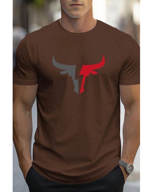uyguntarz Übergroßes T-Shirt Mit Bullensilhouette-Aufdruck Für Herren in Brown für Herren