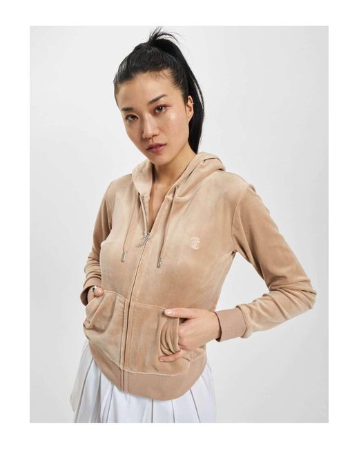 Juicy Couture Natural Zip through hoodie with zip pull & jc