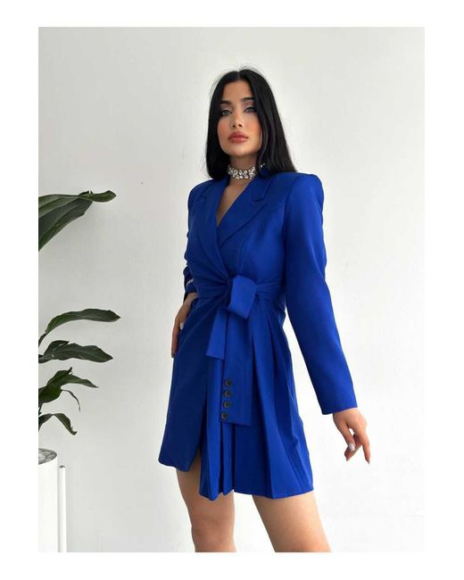 ZF BUTİK Blue Jackenkleid Mit Seitlichen Falten Und Knöpfen Für Damen