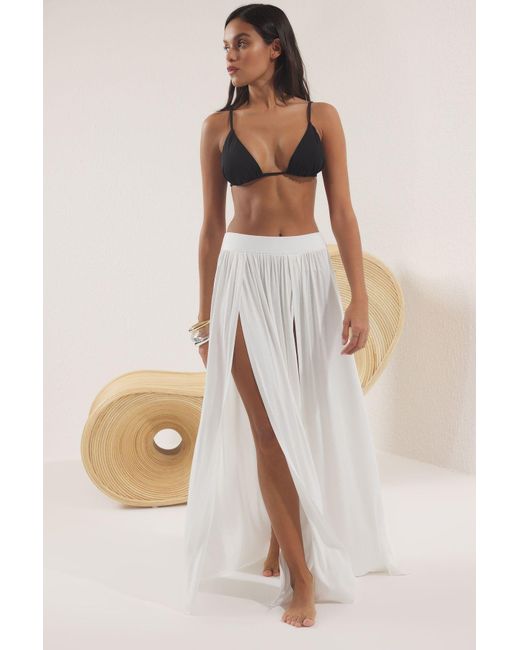 Trendyol Natural Maxi Gestrickter Strandrock Mit Schlitz Für Damen