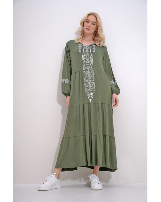 Trend Alaçatı Stili Green Kleid midi