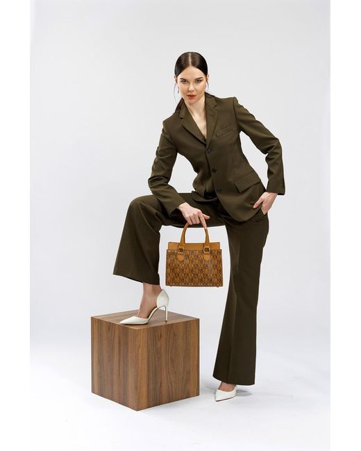Lucky Bees Brown Gemusterte Hand- Und Umhängetasche Für Damen