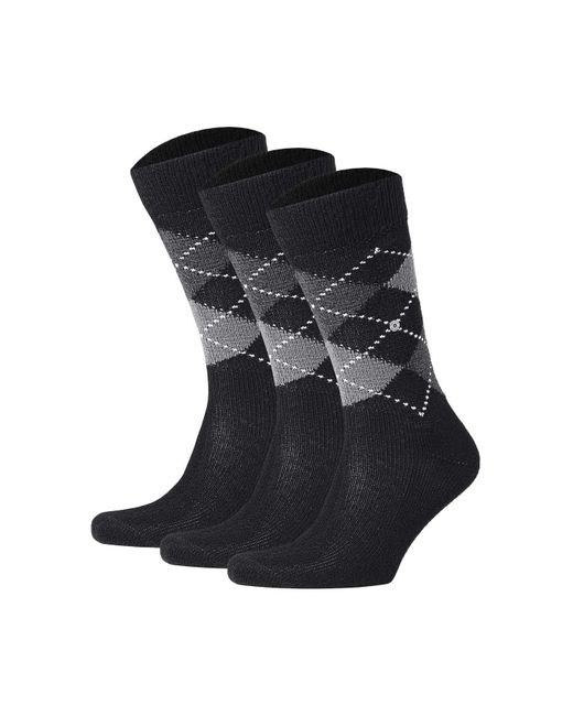 Burlington Socken preston 3er pack rautenmuster, weich, clip, einheitsgröße, 40-46 in Black für Herren