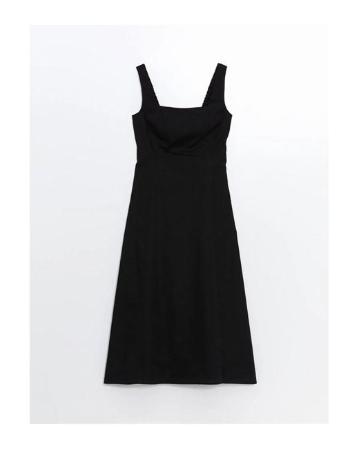 LC Waikiki Black Lcw Vision Schwarzes Popeline-Kleid Mit Quadratischem Kragen Für Damen