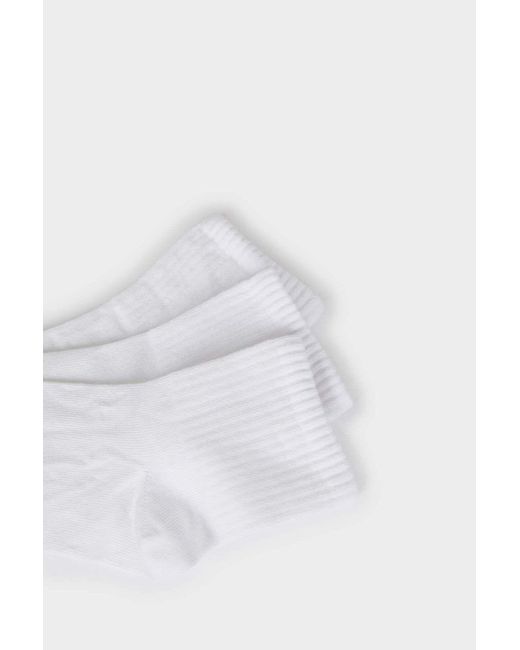 Defacto White Bequeme Elastische 3-Teilige Baumwollsocken F2806Axns Für Damen