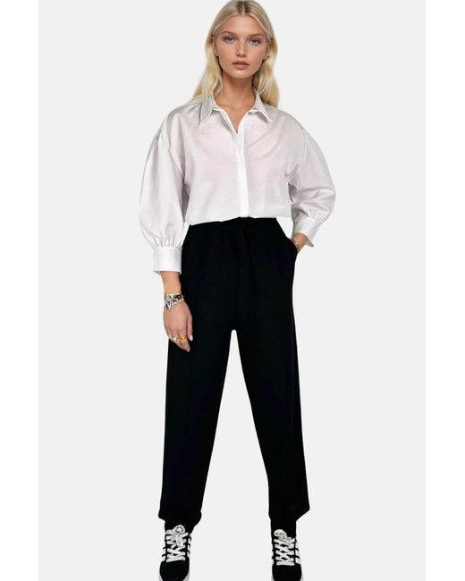 Trend Alaçatı Stili Blue Schwarze Palazzo-Hose Aus Leinen Mit Doppelter Tasche Vorne Und Hoher Taille Für Damen