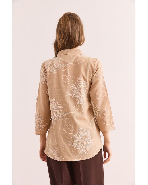 Olalook Natural Hemd Aus Gefaltetem Leinen Mit Kette