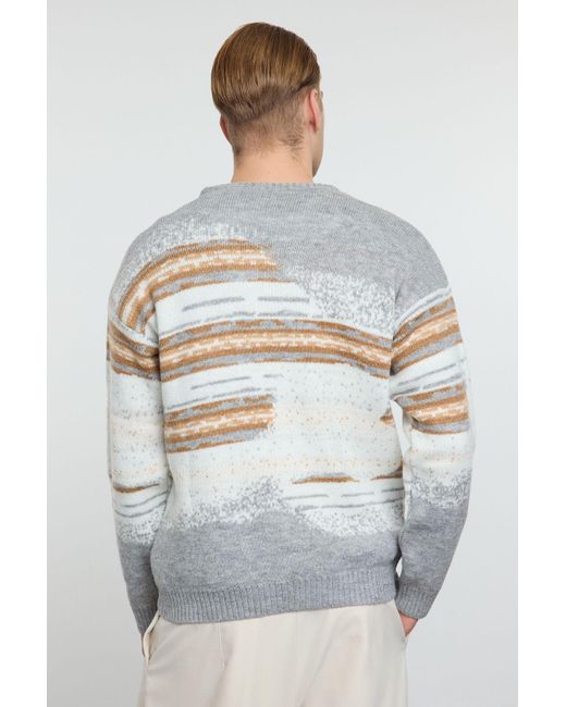 Trendyol Grauer -Strickpullover Mit Rundhalsausschnitt – Normale Passform Für Herren in Gray für Herren