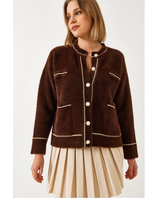 Bianco Lucci Brown Strickjacke Mit Doppelter Tasche Und Knöpfen, Weich, 24101 Für Damen