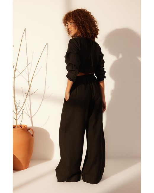 Trendyol Black Schwarze Extrahose Aus 100 Leinen Mit Elastischem Bund Und Hoher Taille Für Damen
