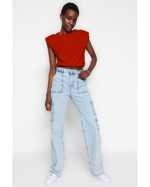 Trendyol Red Rotes Crop-T-Shirt Aus 100 Baumwolle Mit Rundhalsausschnitt – Für Damen