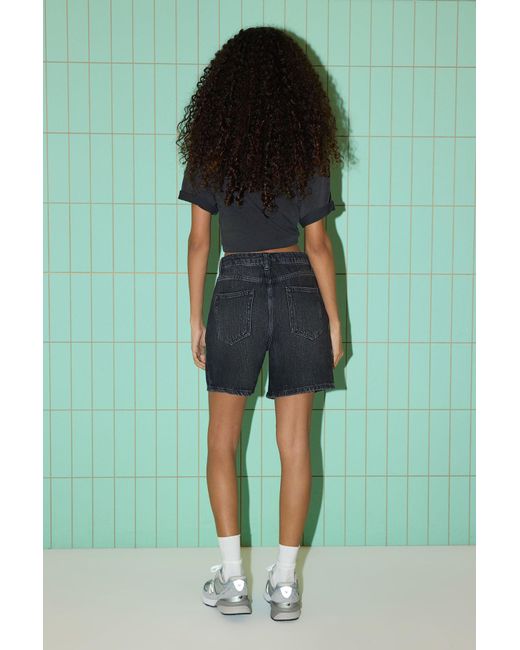 Trendyol Blue Schwarze Denim-Bermuda Mit Normaler Taille Für Damen