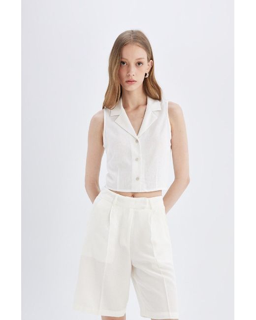 Defacto White Satin-Shorts Mit Hoher Taille – Kurzes Bein Für Damen