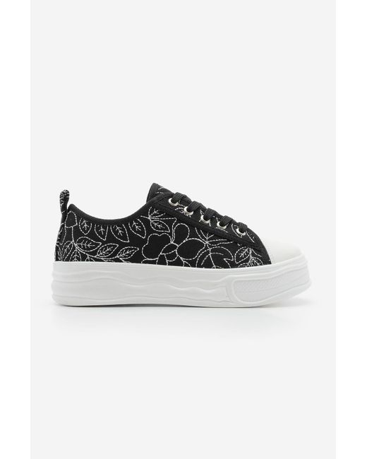 Marjin Black Sneaker Gestickte Schnürschuhe Für Damen