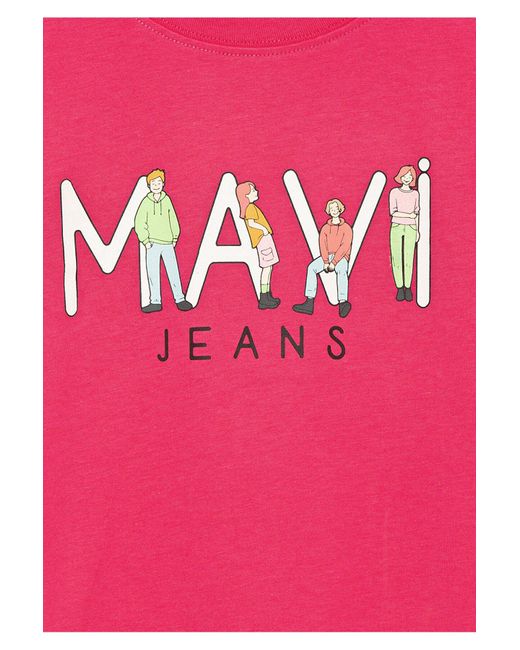 Mavi Pink T-Shirt Mit Jeans-Print, Lockere Passform Lockere, Entspannte Passform -71111 Für Damen