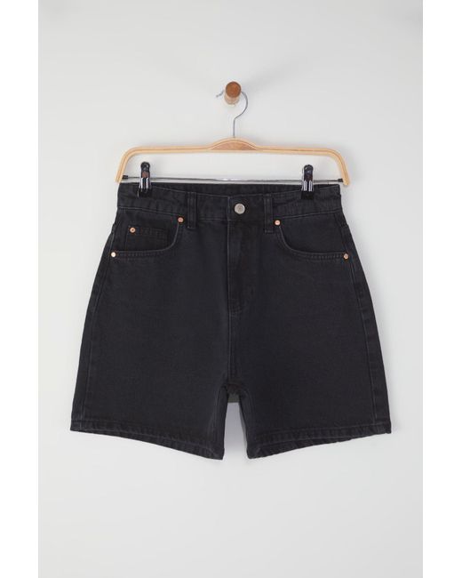 Trendyol Blue Schwarze Normale Shorts Mit Beleg City Boy Denim Für Damen