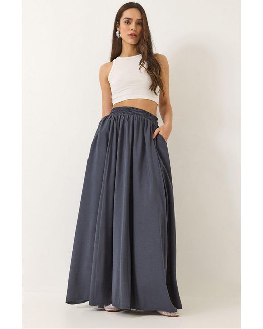 Bianco Lucci Blue Taschenrock Aus Modal Mit Elastischer Taille Und Detailliertem, Langem, Ausgestelltem Rock 5002 Für Damen