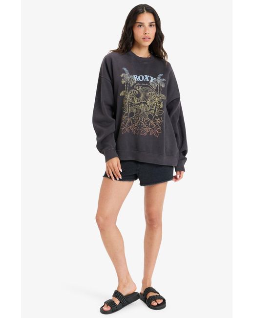 Roxy Black Sweatshirt Mit Rundhalsausschnitt – 55 Algodon, 25 Recyceltes Algodon-Stoff Für Damen