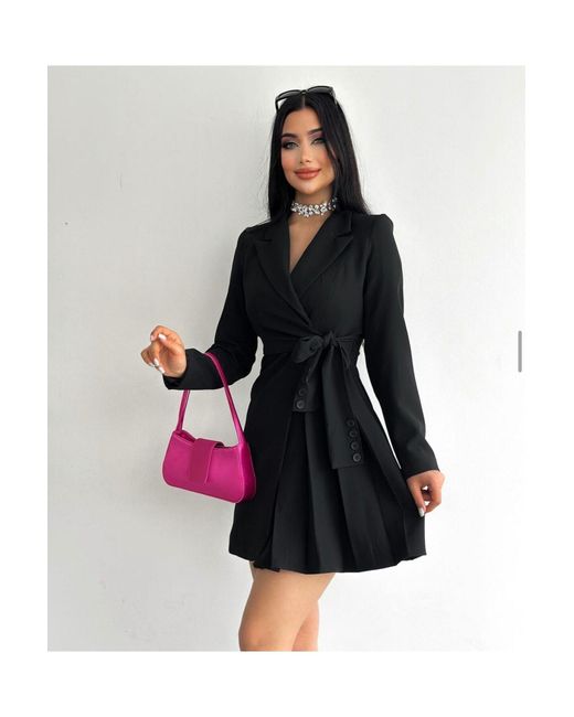 ZF BUTİK Black Jackenkleid Mit Seitlichen Falten Und Knöpfen Für Damen