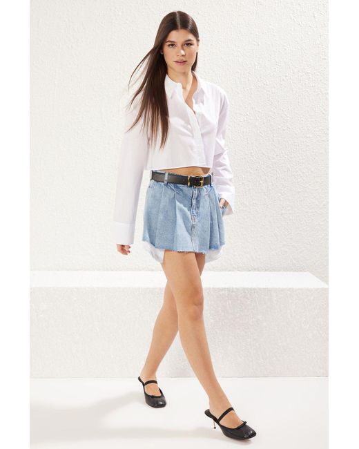 Trendyol Blue Hellblauer, Plissierter Mini-Jeans-Shortsrock Mit Normaler Taille Für Damen