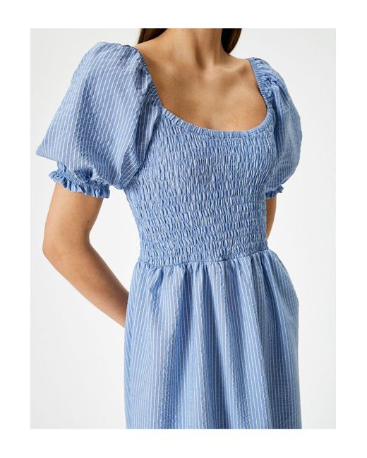 Koton Blue Midi-Kleid Mit U-Ausschnitt Und Ballonärmeln – Gipeli-Design Für Damen