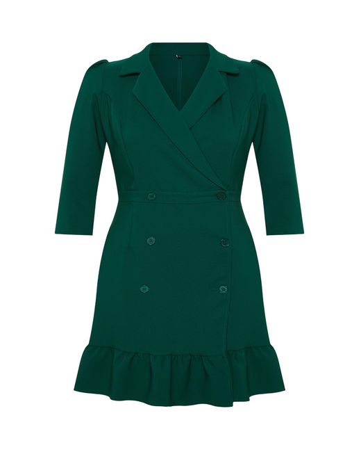 Trendyol Green Smaragdes mini-jackenkleid mit dreiviertelärmeln