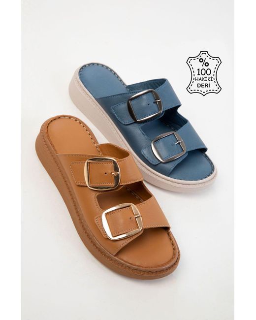 Soho Brown Taba Echtes Leder Hausschuhe Für Damen