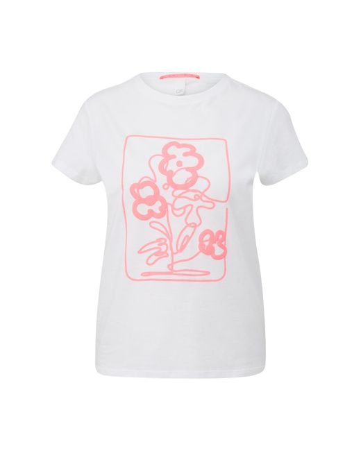 Qs By S.oliver White T-shirt, jersey, frontprint, rundhalsausschnitt, ausschnitt mit rippblende