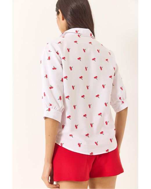 Bianco Lucci Red Hemd Mit Minimalistischem Muster Und Wassermelonenärmeln, Reguläres Hemd 1686 Für Damen