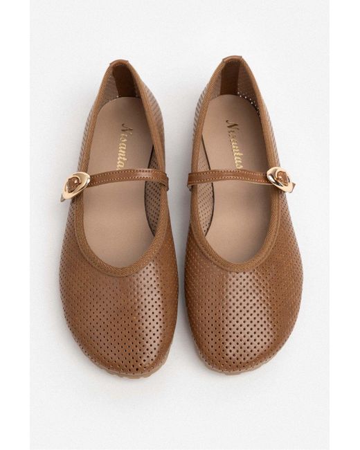 NİŞANTAŞI SHOES Gray Bonbon Caramel Matte Belt Detaillierte Flache Sohle Babet Für Damen