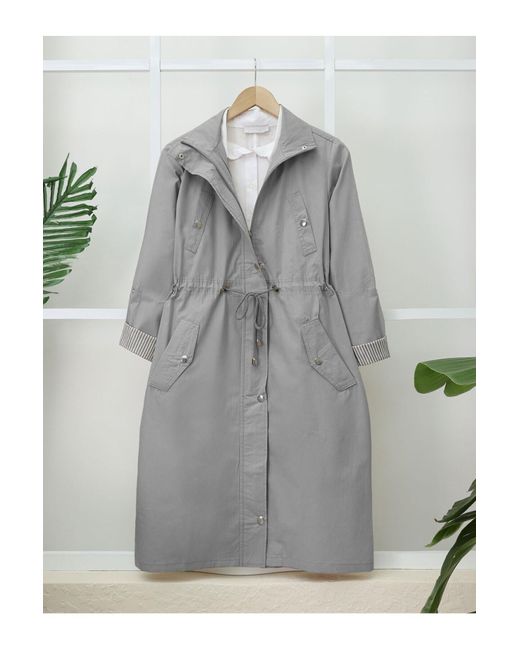 Modamorfo Gray Trenchcoat Aus Bio-Baumwolle – Tunnel-Schnürung, Oberteil Mit Taschendetail Und Ungefüttert Für Damen