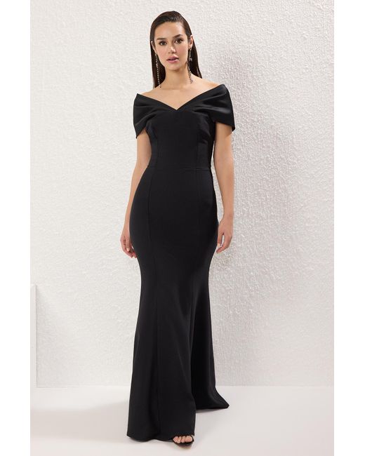 Trendyol Black Schwarzes, Gewebtes, Langes, Schickes Abendkleid Mit Fischschnitt Und Abschlussballkleid Für Damen