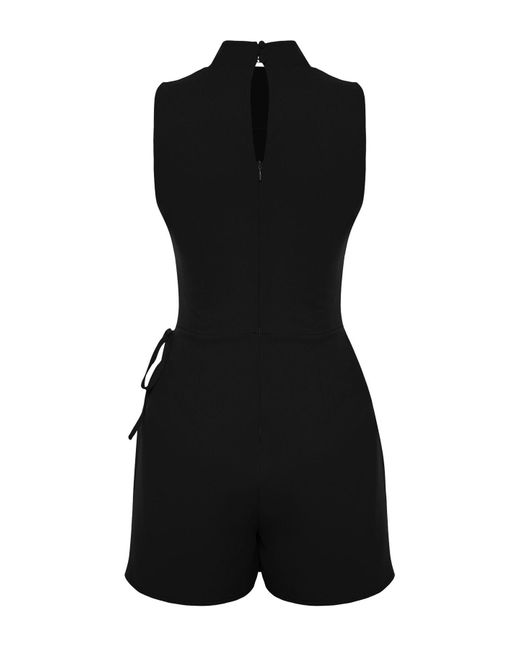Trendyol Black Schwarzer Jumpsuit Mit Mini-Shorts Und Rock Aus Webstoff Und Krawattendetails Für Damen