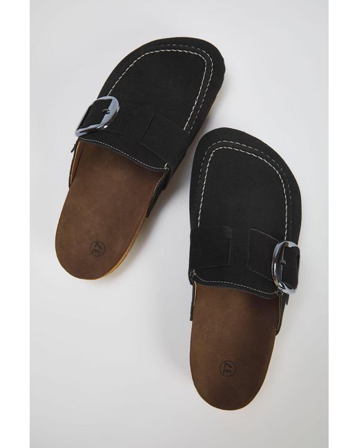 Trendyol Black Flache Sabo-Hausschuhe Mit Quadratischer Zehenpartie Und Schwarzer Gürtelschnalle Für Damen